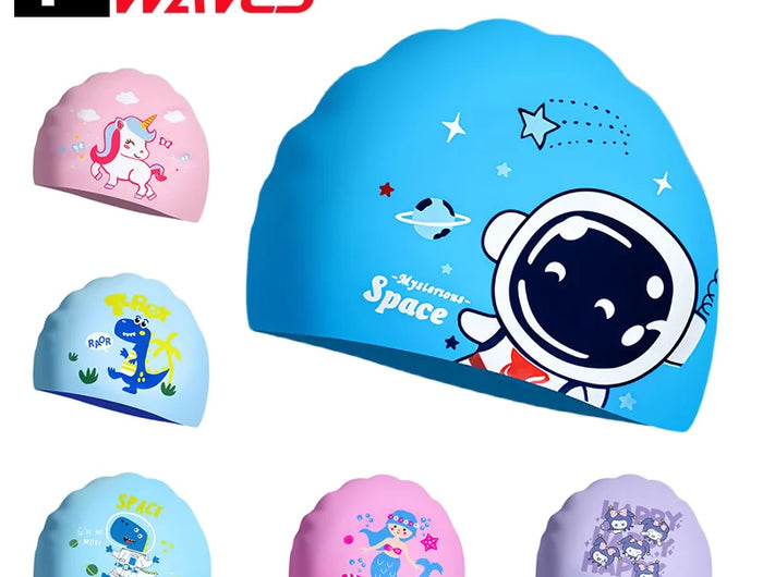 Cuffia da nuoto per bambini per ragazzi e ragazze, capelli lunghi, impermeabile, in silicone ad alta elasticità, per cartoni animati, accessori per piscina