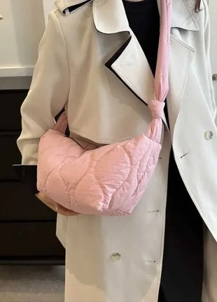Puffer Shoulder Bag for Women Soft Down Cotton Padded Tote Handbag Purse Quilted Cross Body Bag Solid Color Bubbles Cloud Bag PlatiNum