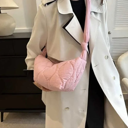 Puffer Shoulder Bag for Women Soft Down Cotton Padded Tote Handbag Purse Quilted Cross Body Bag Solid Color Bubbles Cloud Bag PlatiNum