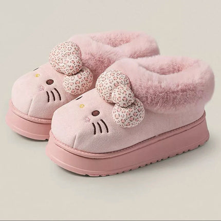 Sanrio Hello Kitty Winter Fleece Lined EVA Thick Mule Slippers Snowy Day Anti-Slip Warm Fleece Outdoor Slippers Women Snow Boots