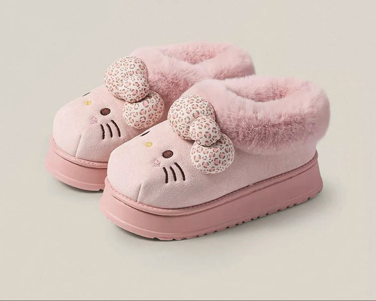 Sanrio Hello Kitty Winter Fleece Lined EVA Thick Mule Slippers Snowy Day Anti-Slip Warm Fleece Outdoor Slippers Women Snow Boots