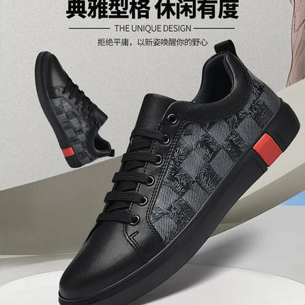 Europe New Shoes for Men Genuine Leather Casual Shoes Cool Black Flat Skateboard Shoes Street Fashion Sneakers