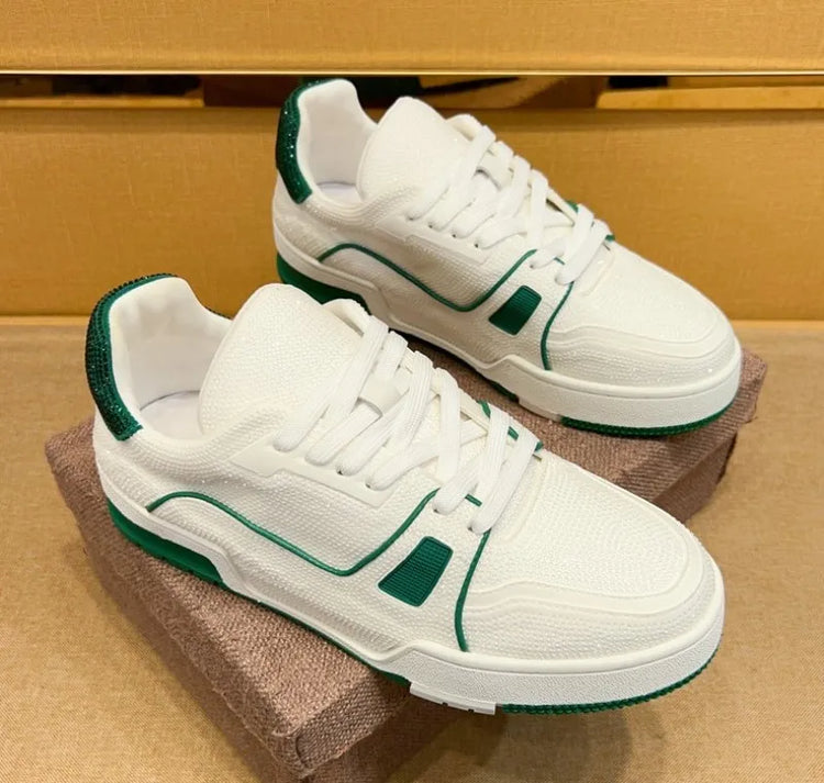 Men Diamonds Crystal Patchwork Suede Genuine Leather Shoes Lace Up Round Toe Thick Bottom Casual Shoes Height Increase Platform