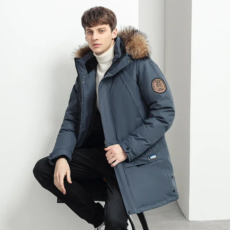 Men Winter Goose Down Coats Fur Collar Hooded Long Down Jackets Top Quality Male Outdoor Windproof Warm Winter Jackets Canada