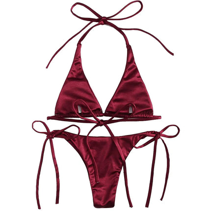 Sexy 13 colori Halter Satin Bikini brasiliano Donna Costumi da bagno Costume da bagno femminile Bikini a due pezzi Bagnante Costume da bagno Swim V4966 platinumshop