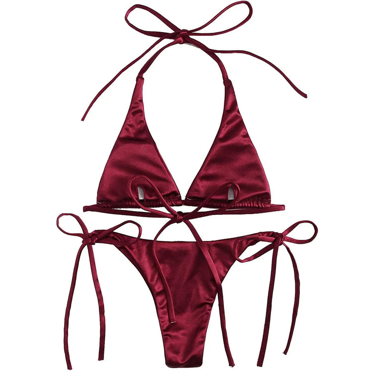 Sexy 13 colori Halter Satin Bikini brasiliano Donna Costumi da bagno Costume da bagno femminile Bikini a due pezzi Bagnante Costume da bagno Swim V4966 platinumshop