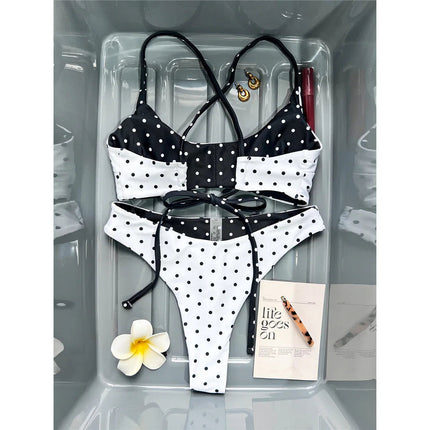 XS - L Nuovo Bikini Micro Thong a Pois da Donna, Costume da Bagno Due Pezzi, Set Bikini V7854 PlatiNum