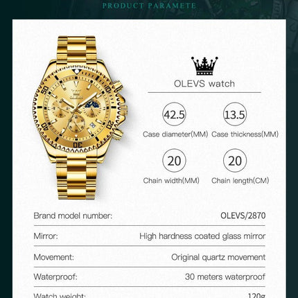 OLEVS Men's Classic Watches with Date Waterproof Luminous Luxury Big Dial Men's Wrist Dress Stainless Steel Men Watch