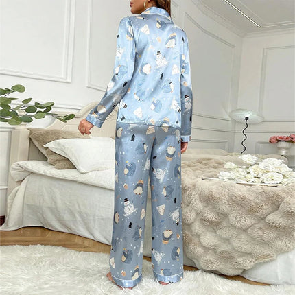 Pigiama da donna con stampa floreale color block, maniche lunghe e pantaloni in raso per un sonno confortevole, morbido pigiama e pigiama da notte