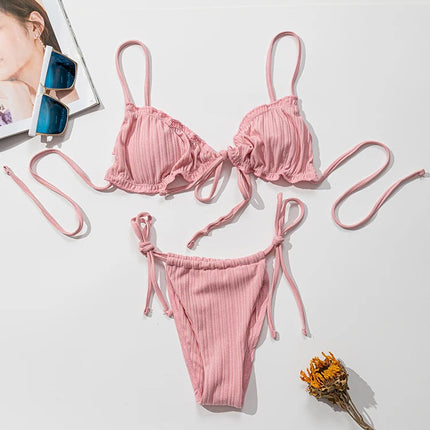 Nuovo Bikini Sexy 2026 a Righe, Costume da Bagno Donna Push-Up, Set Bikini Solido con Fascia, Abbigliamento da Spiaggia platinumshop