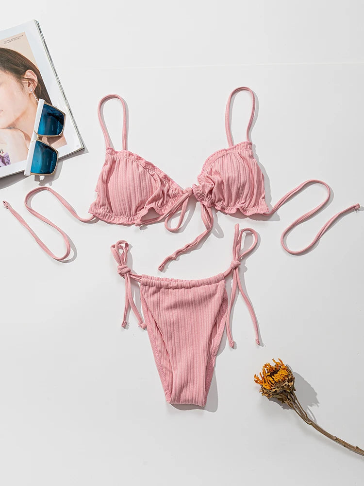 Nuovo Bikini Sexy 2026 a Righe, Costume da Bagno Donna Push-Up, Set Bikini Solido con Fascia, Abbigliamento da Spiaggia platinumshop