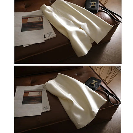 High-end Black and White Temperament Commuting Hip Skirt Looks Thin Medium Length Silk Wool Skirt 53% Wool 47% Mulberry Silk PlatiNum