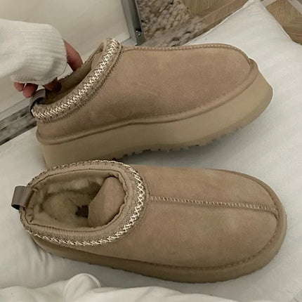 Tasman Winter Warm Wool Women's Tazz Classic Ultra Mini Platform Slippers Thick Sole Genuine Leather And Fur Snow Boots