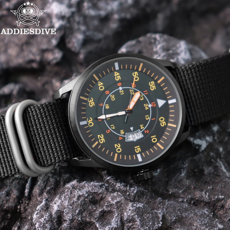 ADDIESDIVE 44mm Men's Fashion Quartz Watch 50m Waterproof Luminous Watch Large Dial High Quality Nylon Strap Men's Analog Watch