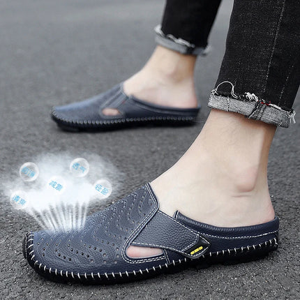 Nuove pantofole da uomo in vera pelle estate traspirante Casual muli mezze scarpe leggere per uomo mocassini da guida antiscivolo all'aperto uomo