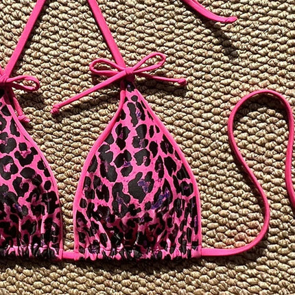 Costume da bagno bikini sexy leopardato da donna con spalline push-up, set bikini a tre pezzi a vita bassa, costumi da bagno estivi da donna senza schienale per la spiaggia PlatiNum
