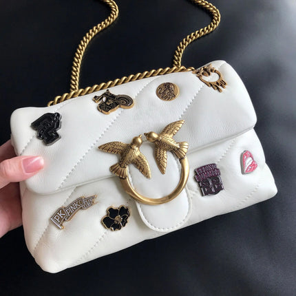Nuova Borsa a Tracolla/Crossbody da Donna 2026 Ispirata a Pinko in Tweed con Cigno, in Vera Pelle