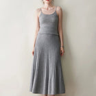 New Arrivals Women Cashmere A-line Skirt Elastic Waist Pleated Skirt 100% Cashmere Knitted Autumn Winter Thin Office Lady Dress PlatiNum