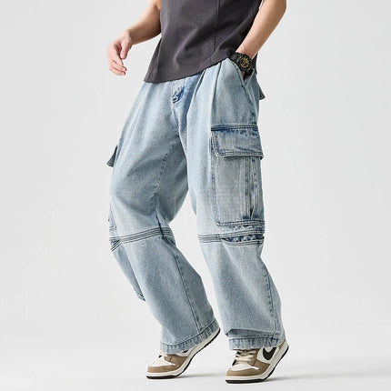 Pantaloni in denim Pantaloni casual alla moda stile americano da uomo Pantaloni larghi da uomo Hip Hop Jeans oversize Pantaloni in vita elastica da uomo