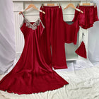Set da notte in raso da 5 pezzi abito sottoveste in pizzo Cami Top pantaloncini con volant pantaloni da salotto pigiameria da notte da donna