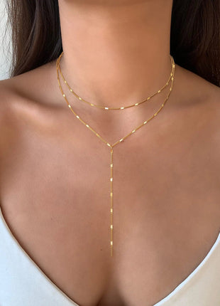 Lariat Gold Necklace for Women Teen Girls Mom, Dainty Long Necklace 14k Gold Plated STAINLESS STEEL Y-Shaped Pendant Necklaces PlatiNum