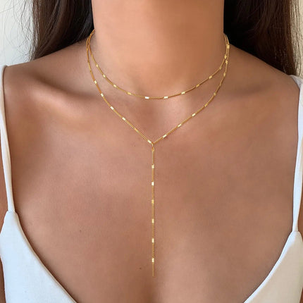 Lariat Gold Necklace for Women Teen Girls Mom, Dainty Long Necklace 14k Gold Plated STAINLESS STEEL Y-Shaped Pendant Necklaces PlatiNum
