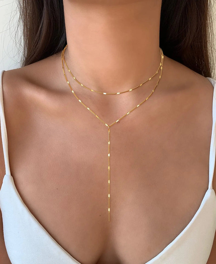 Lariat Gold Necklace for Women Teen Girls Mom, Dainty Long Necklace 14k Gold Plated STAINLESS STEEL Y-Shaped Pendant Necklaces PlatiNum