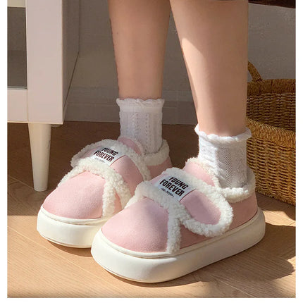 Indoor Warm Cotton Slippers For Women Winter Platform Shoes Soft Plush Thick Sole Girls Home Floor Daily Walking Fluffy Shoes