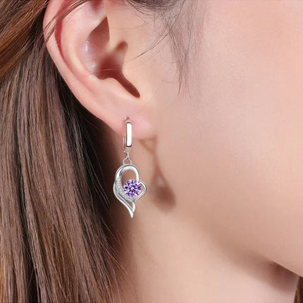 925 Sterling Silver New Woman Fashion Jewelry High Quality Blue Pink White Purple Crystal Zircon Hot Selling Earrings PlatiNum