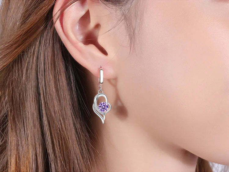 925 Sterling Silver New Woman Fashion Jewelry High Quality Blue Pink White Purple Crystal Zircon Hot Selling Earrings PlatiNum