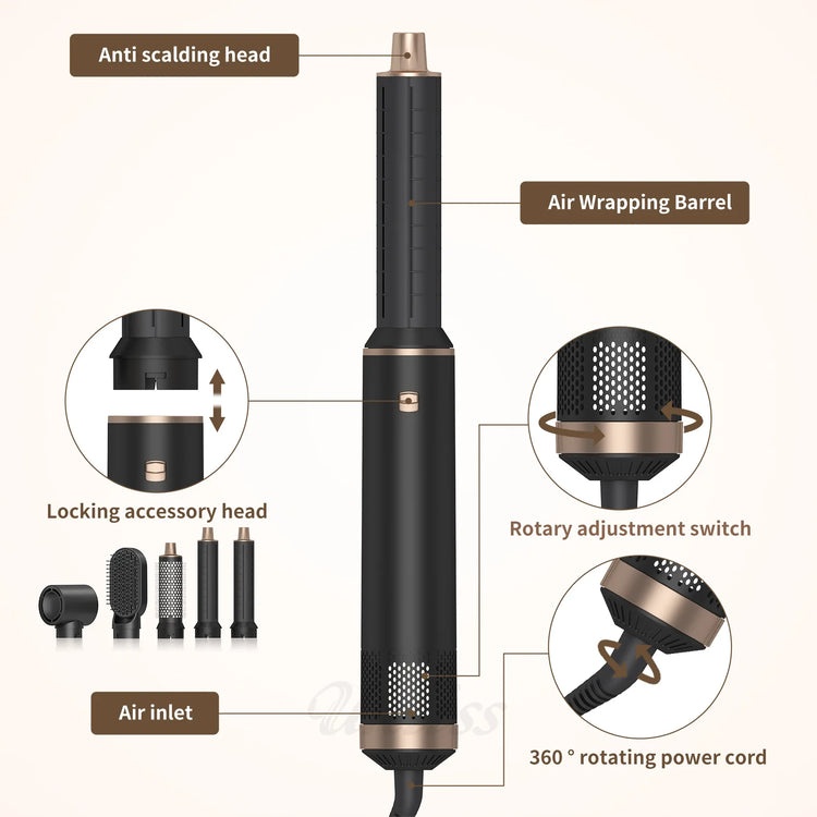 Multi-Functional 5-in-1 Hair Dryer Styler Hot Air Brush Detachable Round Paddle Comb Straighten And Curl Hair Home Styling Tool