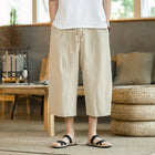 Pantaloni di lino da uomo in stile cinese Pantaloni a gamba larga da uomo con cavallo basso Pantaloni da uomo HipHop Pantaloni al polpaccio Pantaloni da pista Streetwear