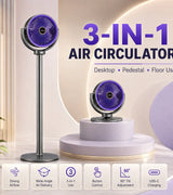 Ventilatore Turbo 3-in-1 per Circolazione d'Aria Domestica, Ventilatore da Terra e da Tavolo Retrattile con Telecomando, Ventilatore Portatile per Ufficio e Camera da Letto