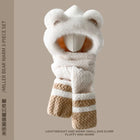 Three-in-one hat Winter Women's Plus  Bear Hat Scarf Gloves One-piece Hooded Cute Warm Plush Three-piece Suit To Prevent Cold