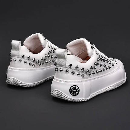 Luxury Designer Men's Punk Rivet Thick Bottom Lace Up Shoes Causal Flats Moccasins Male Rock Hip-hop Walking Sneakers