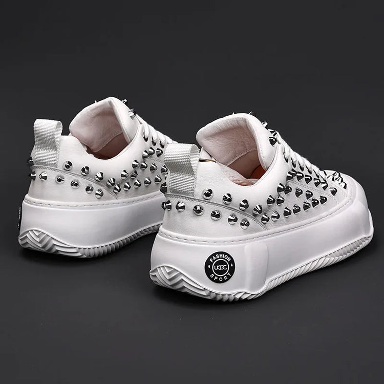 Luxury Designer Men's Punk Rivet Thick Bottom Lace Up Shoes Causal Flats Moccasins Male Rock Hip-hop Walking Sneakers