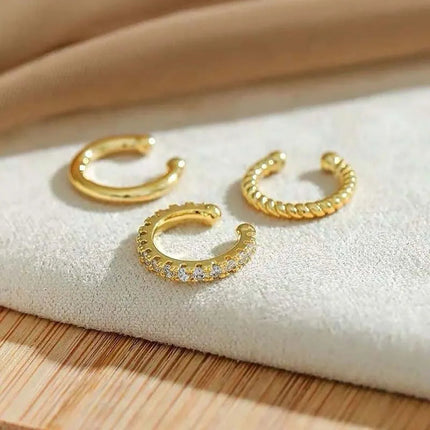 3Pcs/Set Fashion Gold Color Crystal Clip Earrings for Women Girls Minimalist Metal C-shaped Fake Piercing Ear Cuff  Ear Jewelry PlatiNum