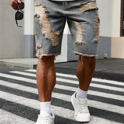 Pantaloncini di jeans elasticizzati alla moda da uomo nuovi estivi Retro High Street Style Old Slim Fit Jeans corti Splicing Design Cotton Brand