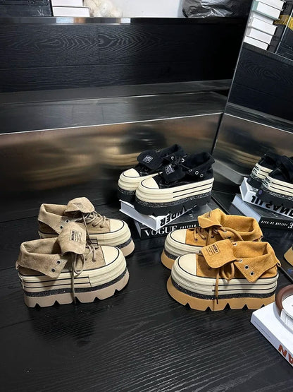 Autumn Winter High Heels Shoes Female Hip Hop Platform Chunky Sneakers Thick Bottom Shoes Short Ankle Boots Casual Fashion Shoe