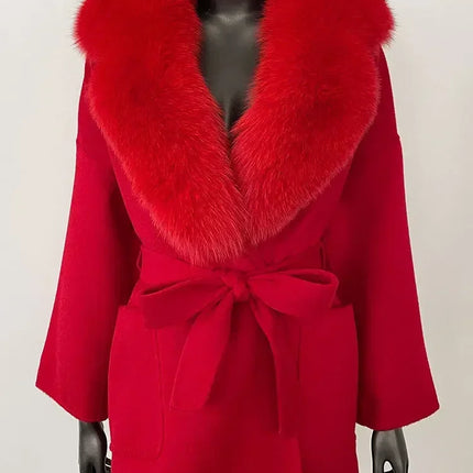CXFS 2025 Winter Fashion Women Double-sided Wool Cashmere Coat with Detachable Natural Fox Fur Collar New design suit collar