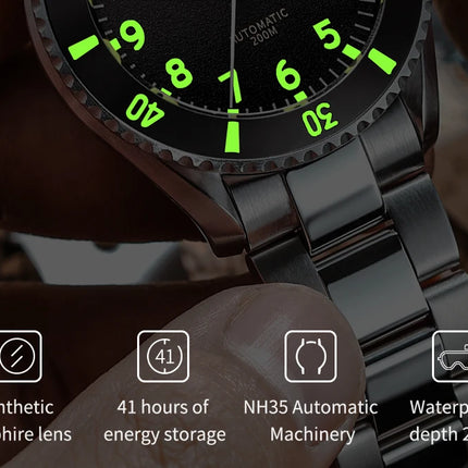 ADDIESDIVE Luxury Men's Watch MY-H9 Sapphire Crystal Ceramic Bezel 200m Waterproof Retro Luminous Diving Mechanical Wristwatch