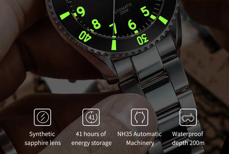 ADDIESDIVE Luxury Men's Watch MY-H9 Sapphire Crystal Ceramic Bezel 200m Waterproof Retro Luminous Diving Mechanical Wristwatch