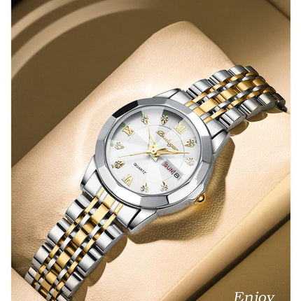 POEDAGAR orologi da donna di marca di lusso impermeabile luminoso data settimana orologio al quarzo per donna orologio da donna di moda in acciaio inossidabile platinumshop