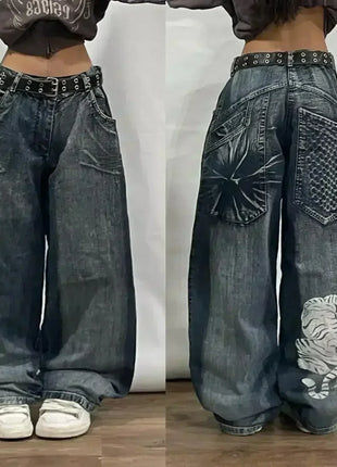 Jeans larghi ricamati modello Joker di tendenza della moda americana Donna Street Y2K Nuovi pantaloni a gamba larga oversize Hip Hop Jeans unisex