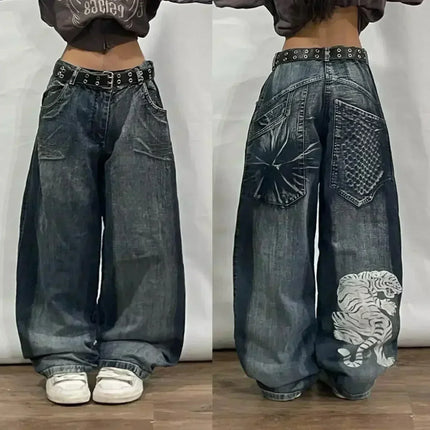 Jeans larghi ricamati modello Joker di tendenza della moda americana Donna Street Y2K Nuovi pantaloni a gamba larga oversize Hip Hop Jeans unisex