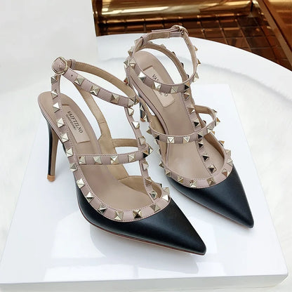Shoes For Women 2025 Summer Luxury Punk Metal Rivet High Heels Gladiator Pointed Toe Stiletto Sandals Elegant Sexy Party Shoes