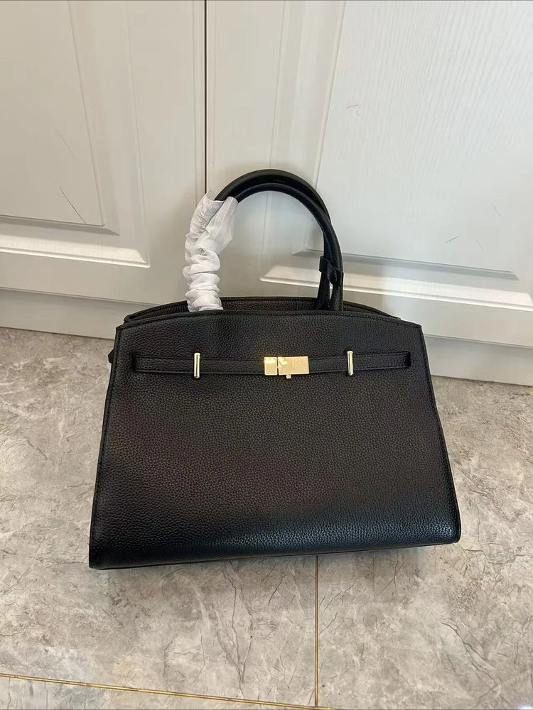 Borsa a mano di lusso in pelle martellata con chiusura in metallo, manico rigido, borsa professionale per affari e cerimonie