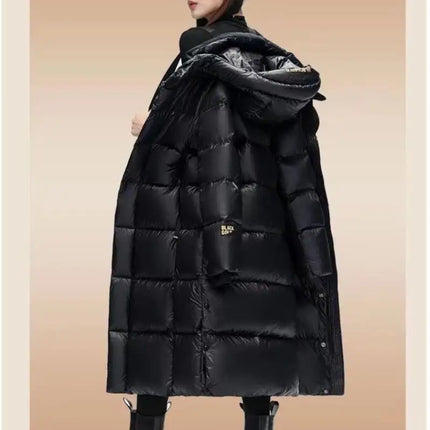 New Winter Men Hooded Black Shiny Long Puffer Jackets Couple Goose Down Coats Quality Male Over The Knee Thicker Warm Coats 3XL