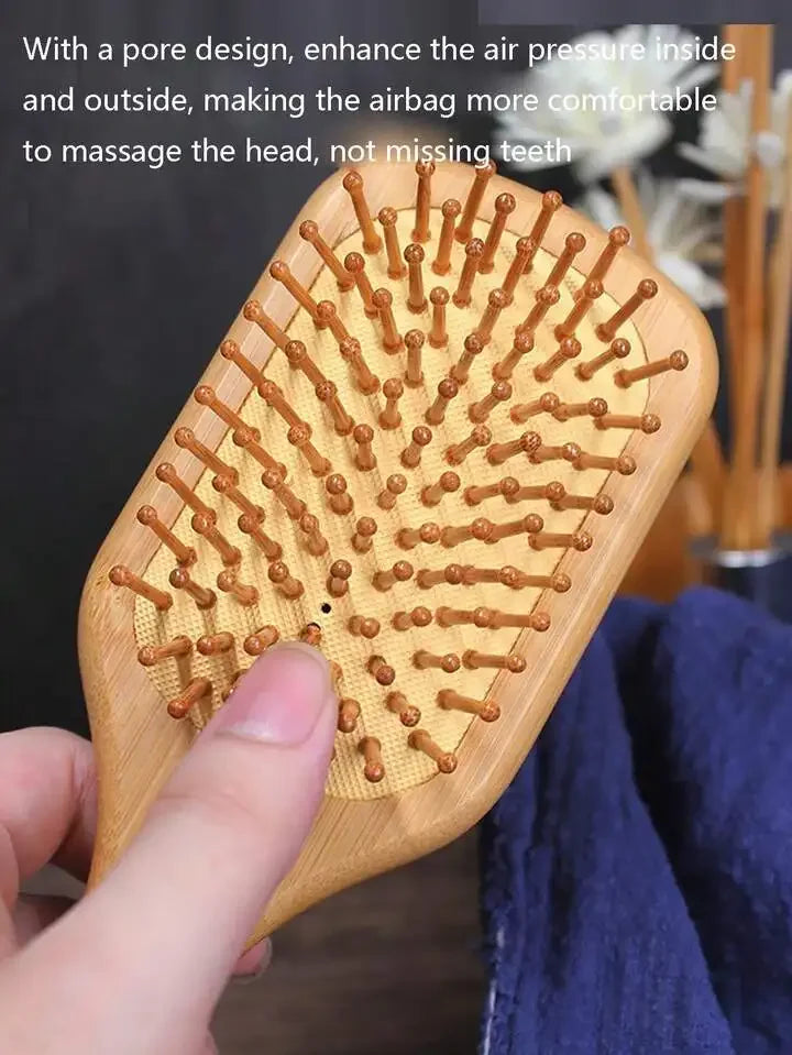 Bamboo Hairbrush Natural Wooden Anti-Static Brush Hair and Scalp Grooming Anti-Static Air Cushion Styling Tool Universal
