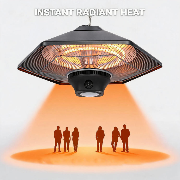 2000W Ceiling Patio Heater with LED Light, Dual Carbon Fiber Tube 3 Speed Adjustable Power Steel Shell Electric Infrared Heater, Touch & Remote Control, 50cm Hanging Chain for Outdoor Indoor Use